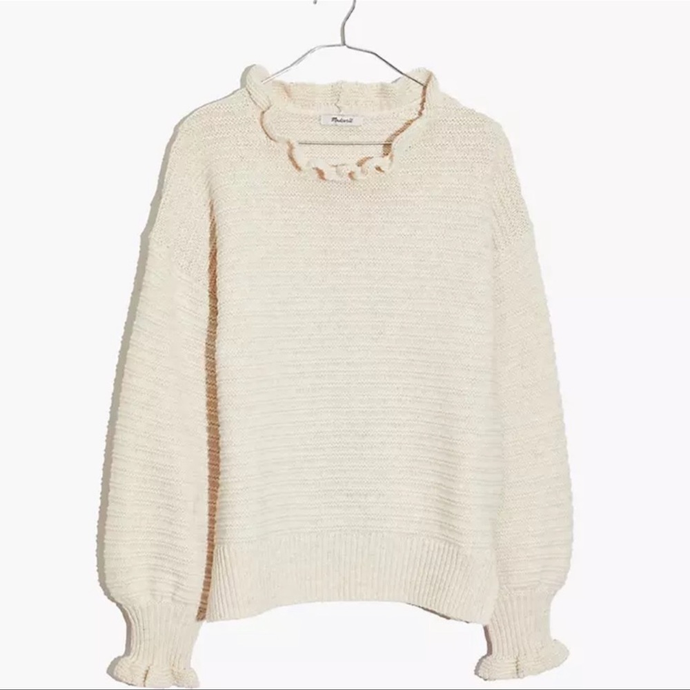Madewell Ruffle-Neck Pullover Sweater in Cotton-Merino Yarn - Picture 9 of 10